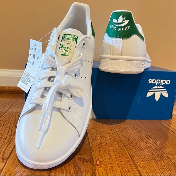 Adidas Originals Stan Smith Mens Sneaker 8‎ White Green Athletic Leather Lace Up - Picture 8 of 17